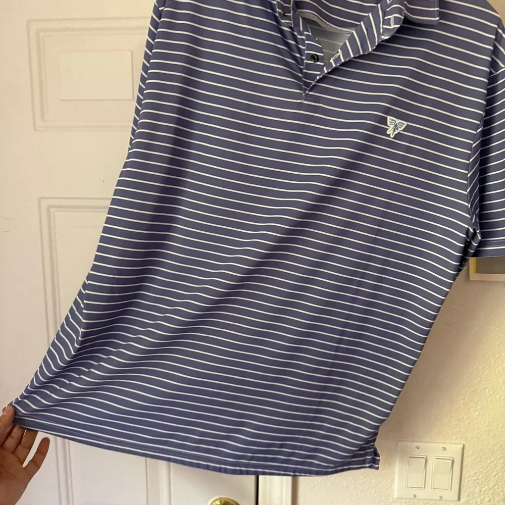 SIGRUN golf blue white striped athletic short sleeve polo shirt - Picture 6 of 9